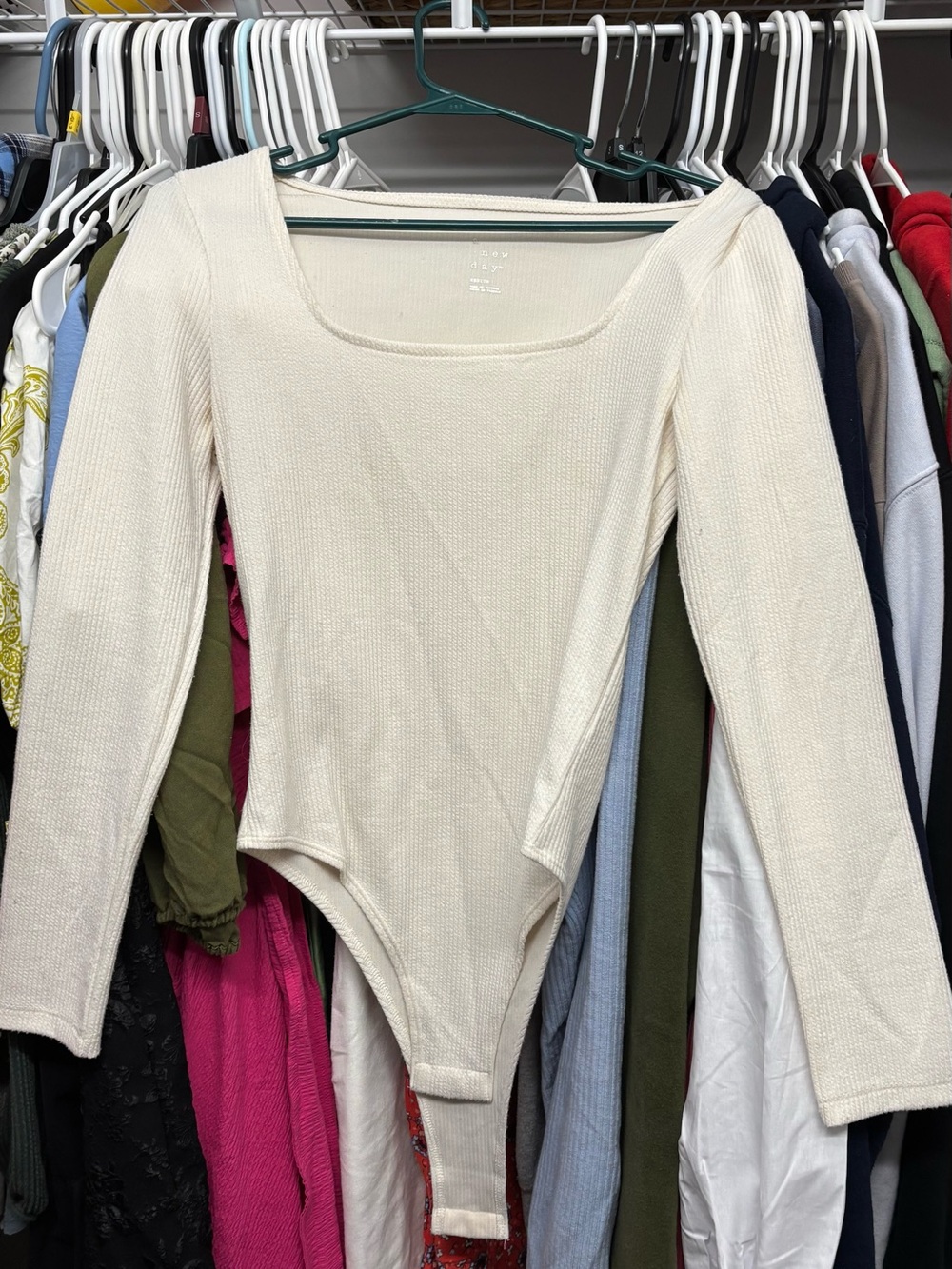 a new day Cream Square-Neck Long-Sleeve Ribbed Bodysuit